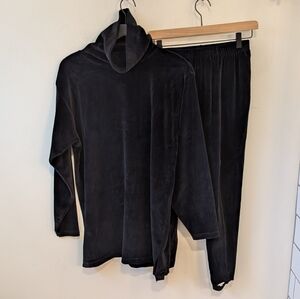 VTG Liz Sport Women's Black Velour Lounge Matching Set Stir Up Pants Petite
